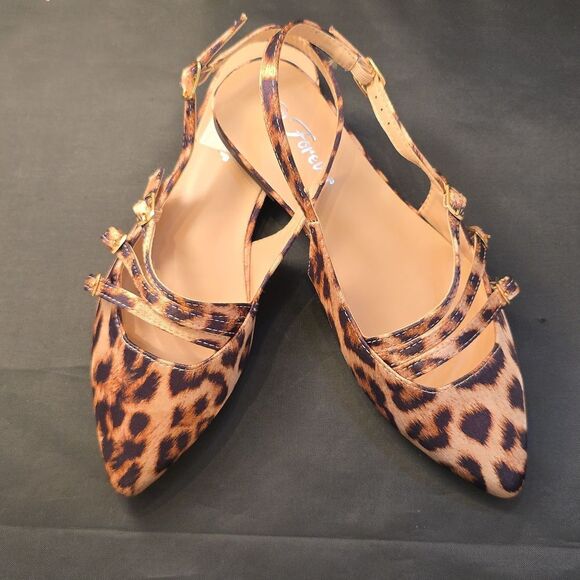 BRAND NEW FOREVER LEOPARD PRINT WOMENS SLINGBACK POINTED TOE WITH BUCKLE… - Picture 12 of 16